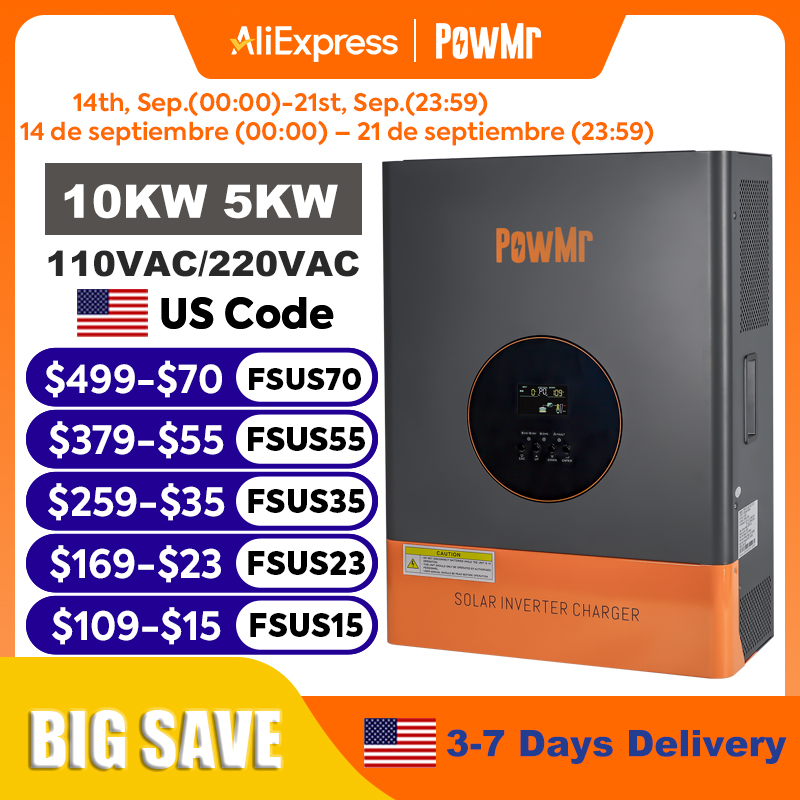 PowMr 10KW 5KW Split Phase Inv - Drone Solar Charger recension och pris